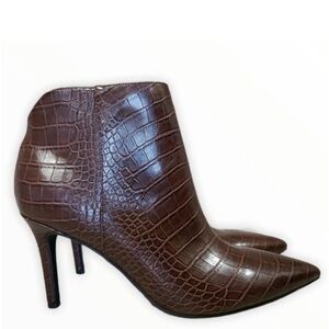 Nine West Chocolate Croc-Pattern Heeled Boots